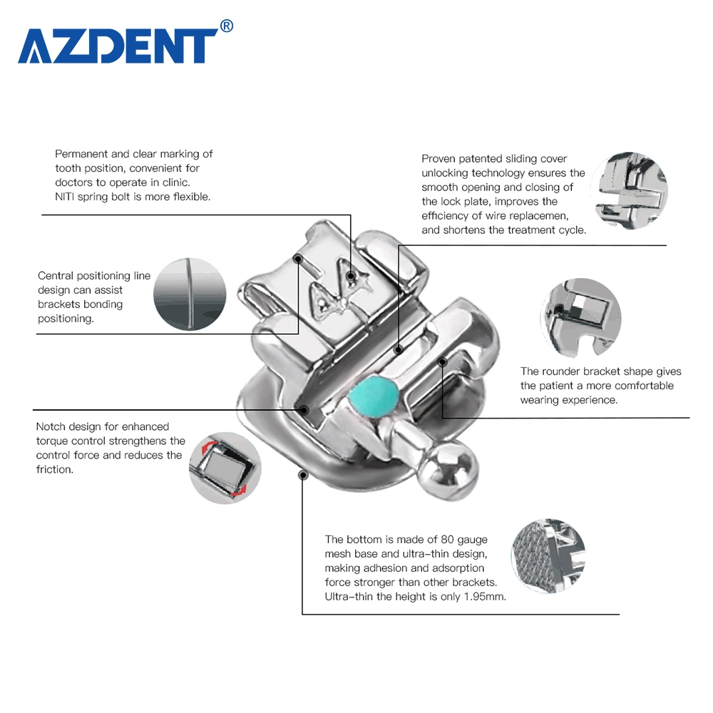 Azdent Dental Material Roth. 022 with 3-4-5 Hooks Metal Self Ligating Brackets