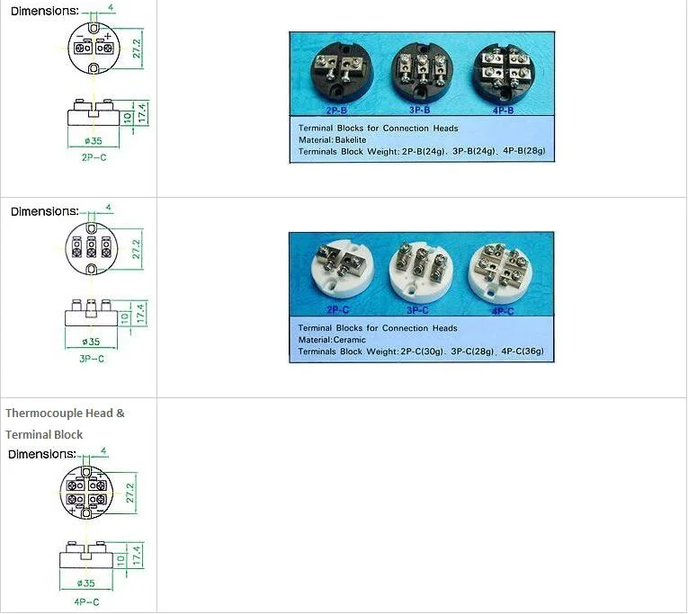 Bloc de jonction ou une tête de thermocouple