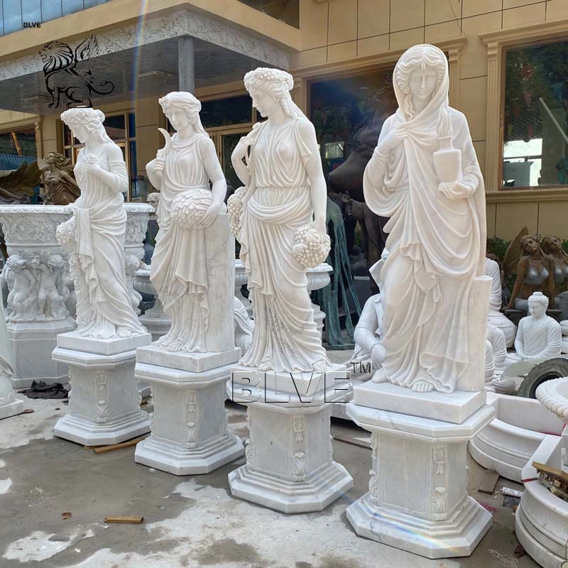 Jardín de la vida personalizada de la fábrica de color blanco de tamaño de la mujer griega estatuas de mármol Four Seasons Diosa esculturas de piedra