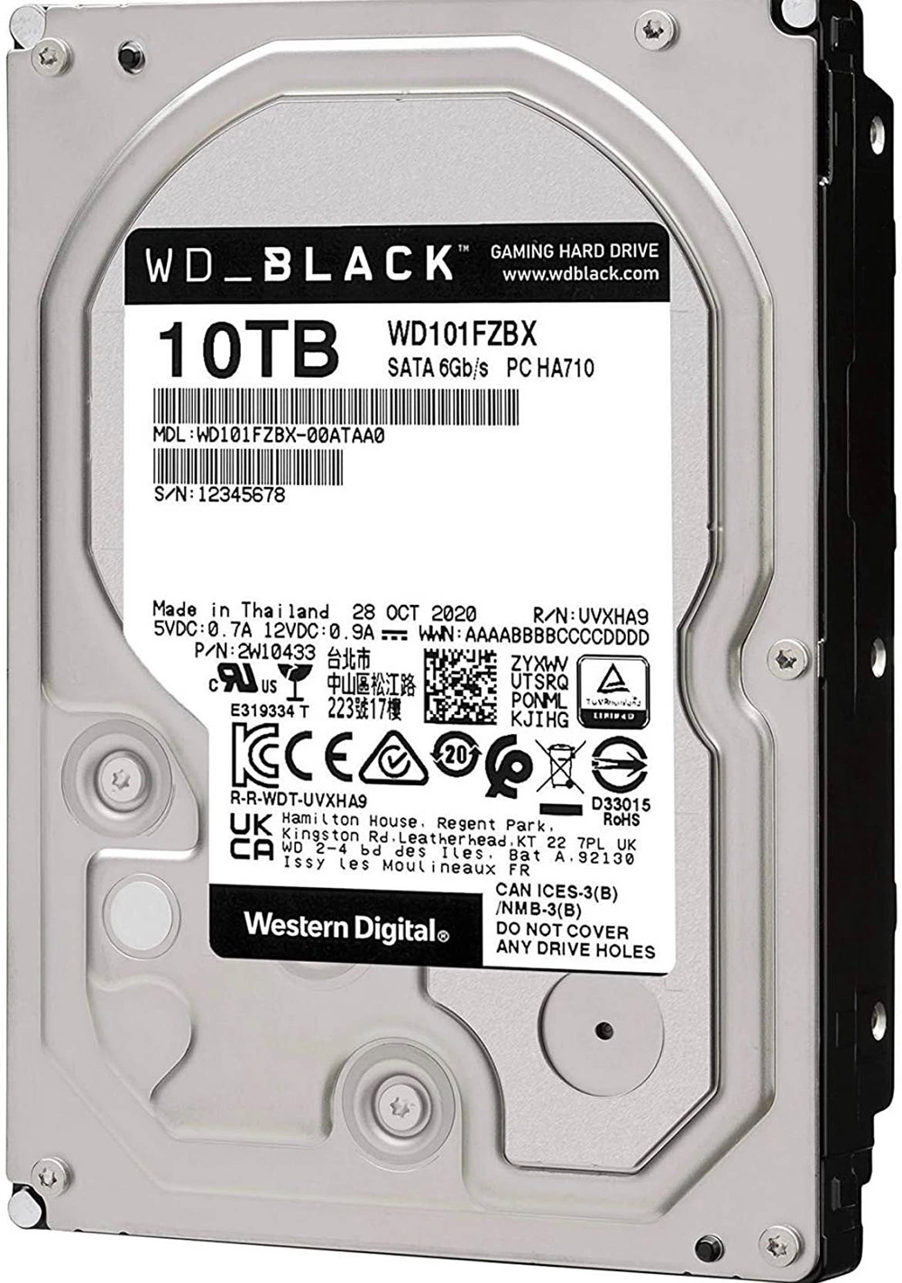 Disco duro negro Western Digital 10TB SATA de 7200 rpm Disco duro 6Gb/S 256m (WD101FZBX) WD SSD/HDD