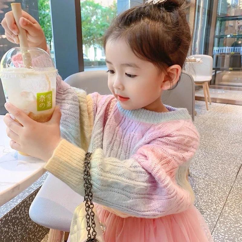 Autumn and Winter Children Gradient Rainbow Sweater Girls Pullover Sweater Top Coat