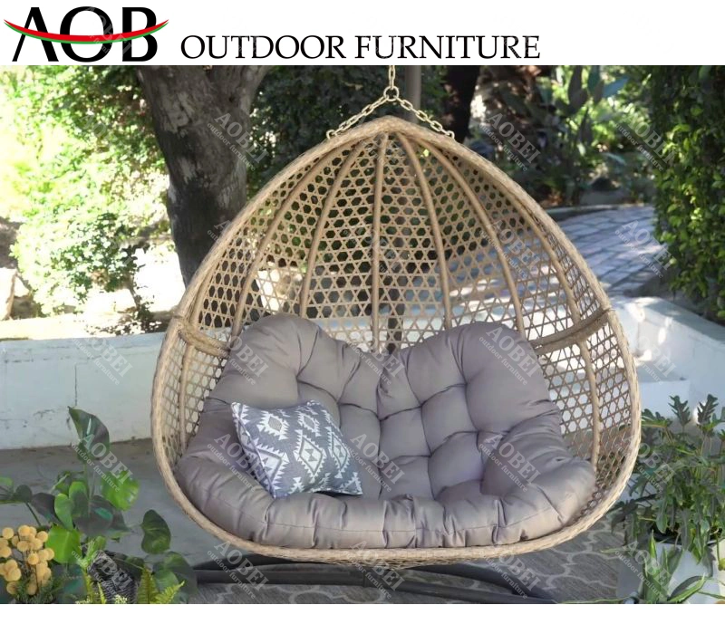 Modern Customized Garden Outdoor Patio Home Resort Furniture Rattan Hanging Swing Chair with Two Seat