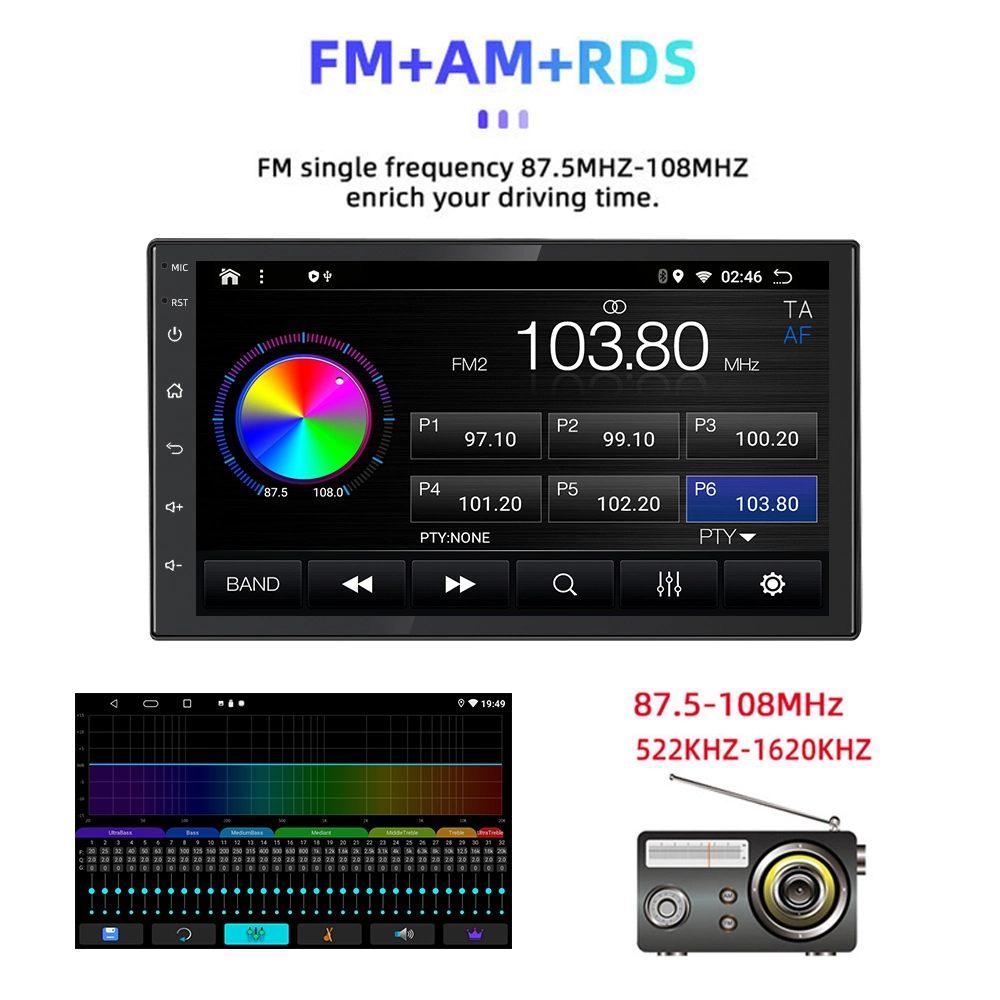 نظام بيانات الراديو (RDS) العالمي 7 بوصات 2+32 جيجابايت FM AM GPS Aux DSP مشغل راديو سيارات DIN 1 بنظام تشغيل تلقائي للستيريو متعدد الوسائط