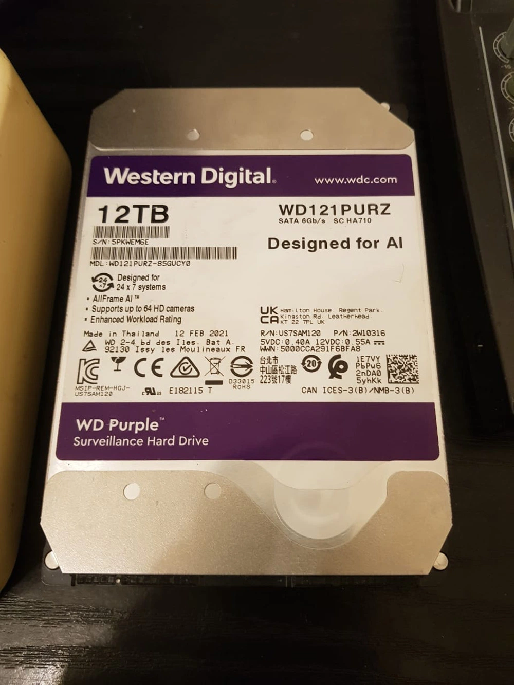 Western Digital de 3,5" de color púrpura 12000 GB de disco duro ATA serie III 12TB de disco duro a 7200 rpm, 256 MB de WD121purz HDD/SSD