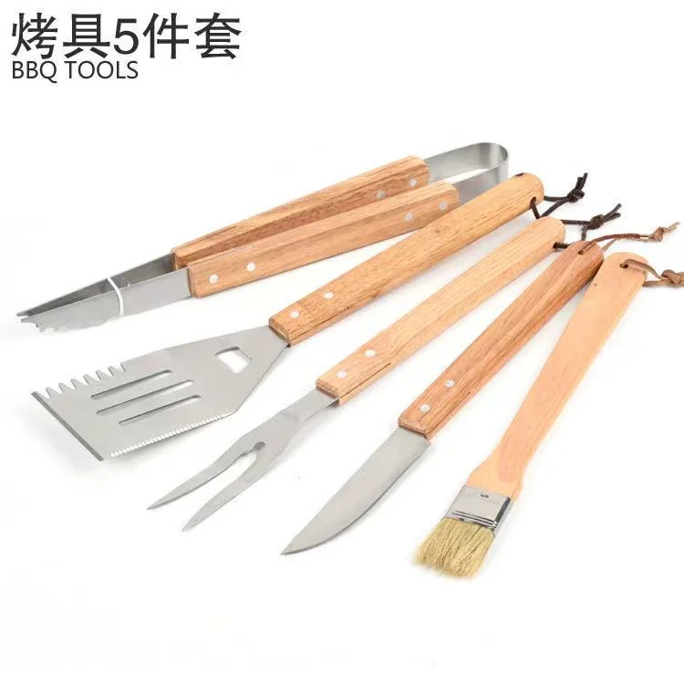 Reusable Stainless Steel and Wooden Barbecue Set with Wooden Box BBQ Grill Tools Biodegradable