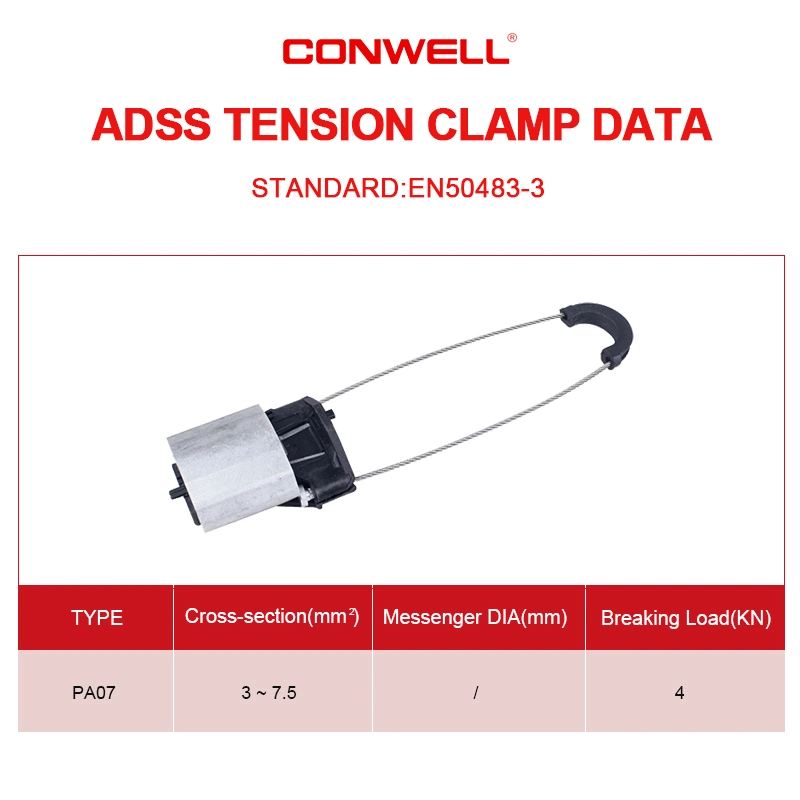 8 cable DE FTTH ADSS Figura PA07 tensión de metal de fibra óptica Abrazadera