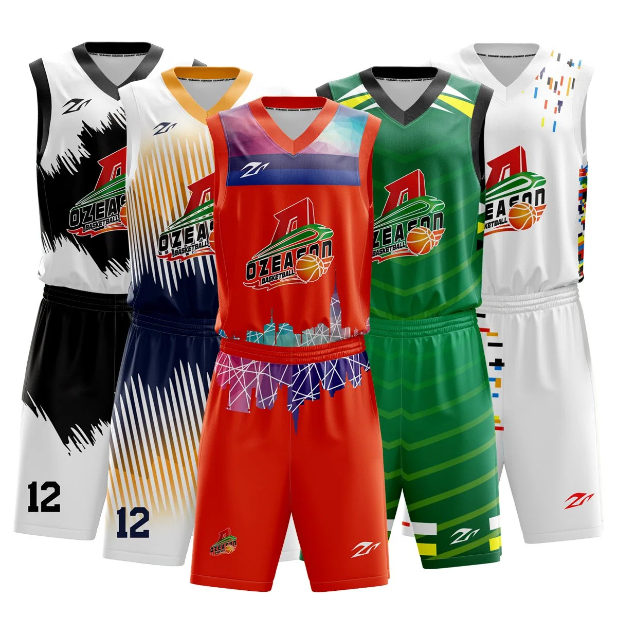 Custom de color verde uniforme negro de baloncesto de la mujer la impresión de conjunto de camiseta de baloncesto