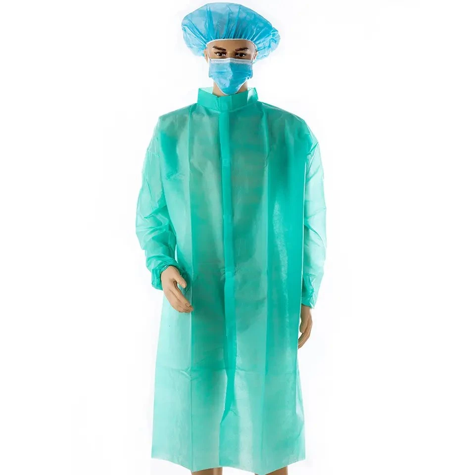 Vestuário de trabalho descartável de fábrica para laboratório de laboratório de PP Coat descartável
