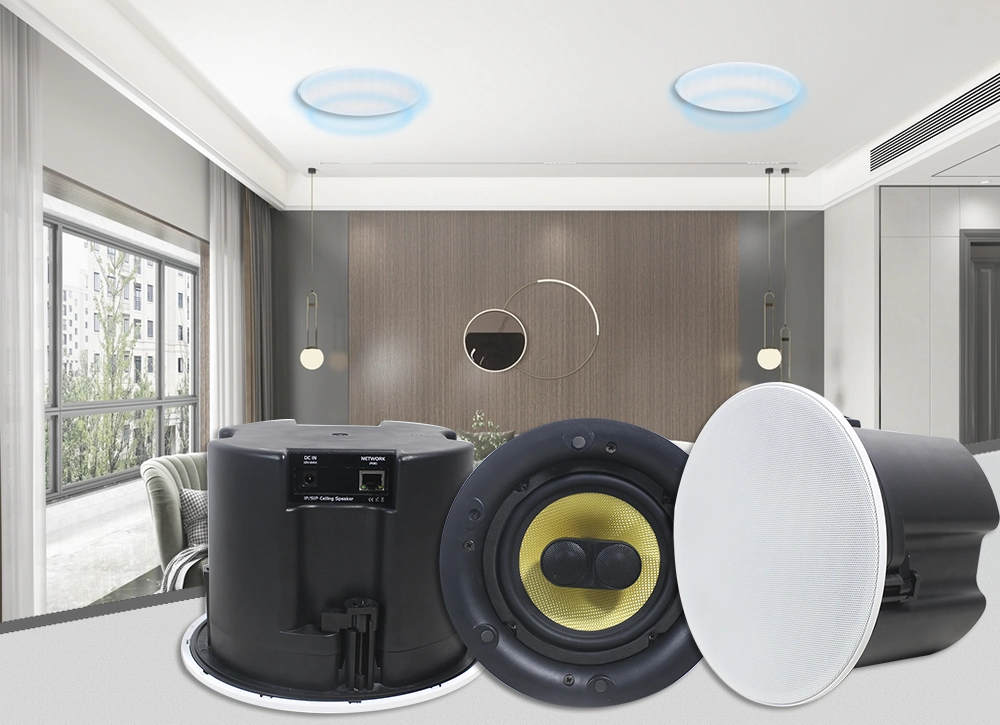 PA System 2 Way 6.5" 50W IP SIP Network in Ceiling Speakers Loudspeakers Support 12VDC or Poe with Dual Voice Coil Tweeter and Remote Control