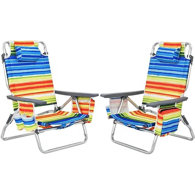 Folding Beach Chair Camping Lounge 5-Position Adjustable Outdoor Reclining Chair