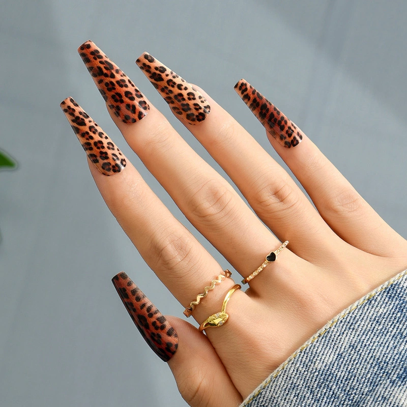 Cross-Border Exclusive for Wearing Nail Long Ballet Nail Art Leopard Snake Nail Patch Finished Product Fake Nail Nail Satch