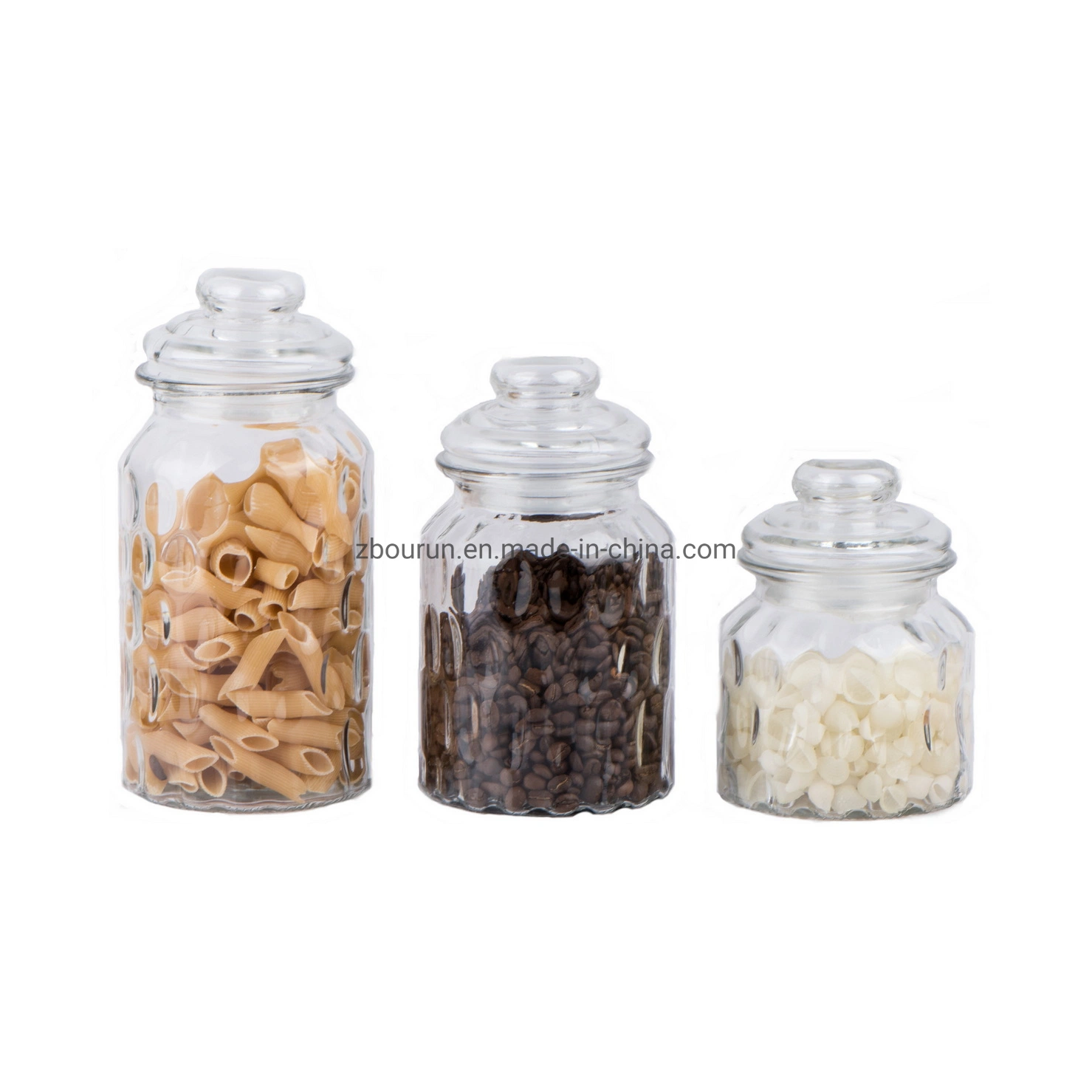 Embossed Glass Food Storage Canister/Glass Jar/Glass Bottle/Glassware/Food Jar/Glass Candy Jar with Glass Lid