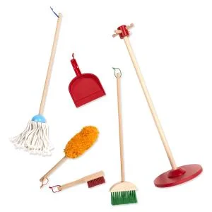 Jstar Let's Play House Dust Sweep Mop 6 Piece Pretend Play Set Toddler Wood Toy Cleaning Set Pretend Home Cleaning Play Set Kids Broom and Mop Play Set