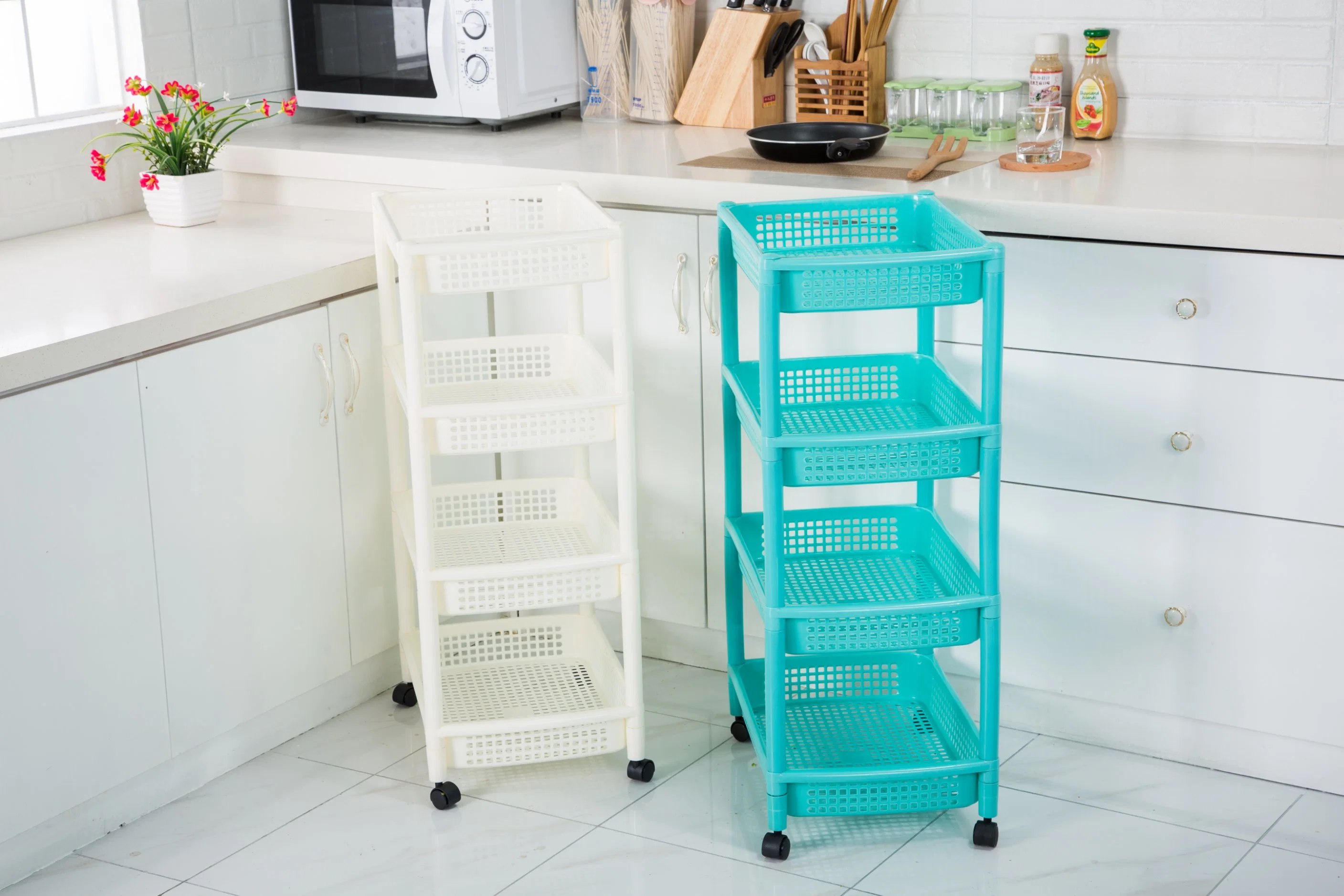 4 Layers Folding Bath Kitchen Laundry Room Storage Organizer Removable Plastic Shelf Kitchen Freezer Holder Store Shelf