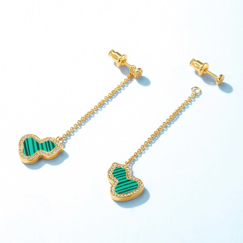 Beaux bijoux en argent Sterling 925 plaqué or Drop Malachite boucles pour les femmes