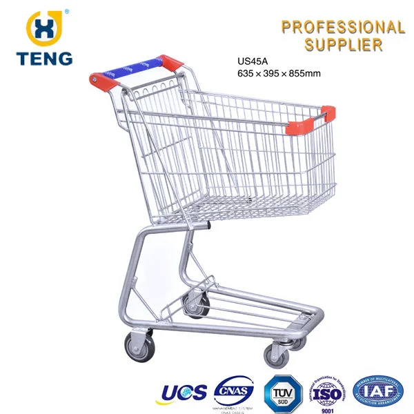 Hot Sell Us Style Big Volume Supermarket Hand Trolley Push Cart for Groceries