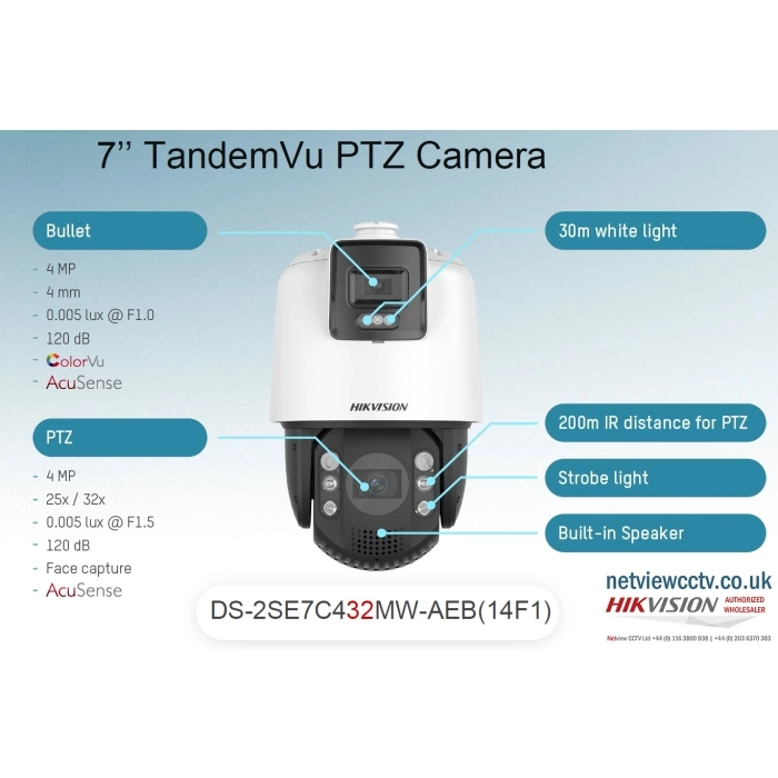 Fábrica Hikvision Tandemvu 7 polegadas 4 MP 32X colorido e. Câmara de Segurança CCTV IP de dome de velocidade de rede IV