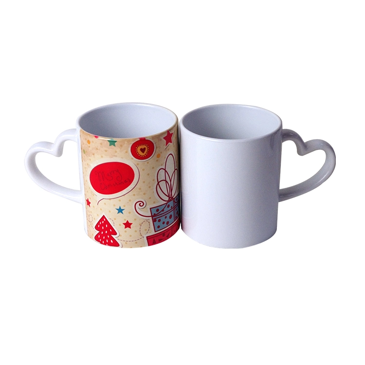 11oz Premium White Custom Heart Handle Ceramic Sublimation Mug for Heat Press Printing