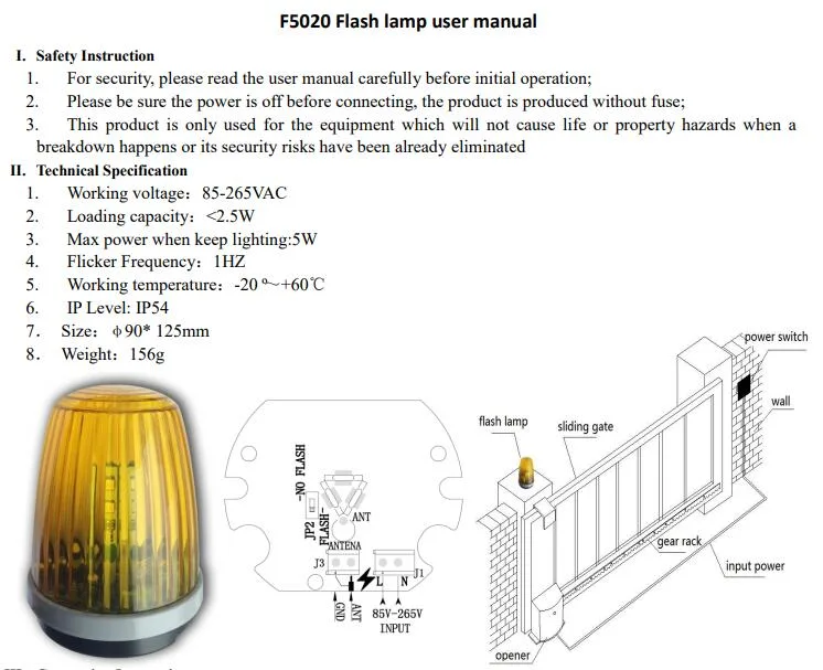 Warning Flash Lamp Light for Garage Door F5020