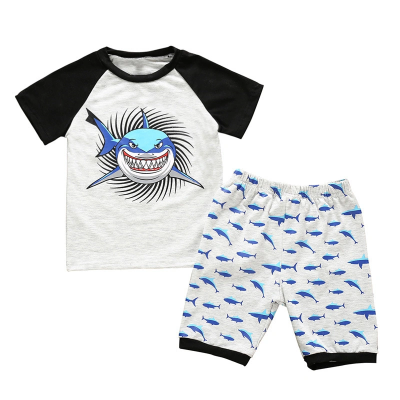 Summer Children Outfits Boy Cotton Clothes Shark Dinosaur Cartoon Children Apparel