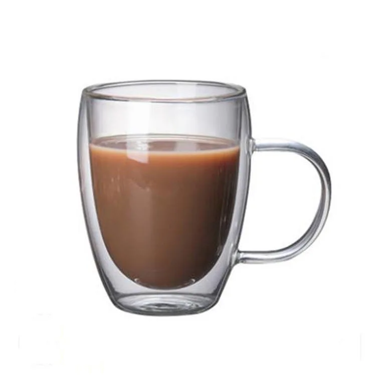 Double Wall Insulated Clear Glass Coffee Tea Mug with Handle Glass Cups