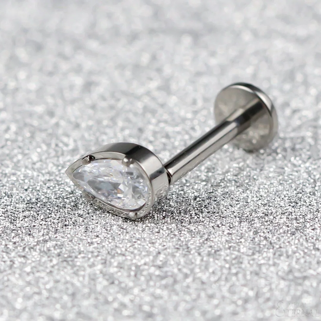 Metal eterno Teardrop en forma interna hilo Labret tachuelas Piercing Joyería