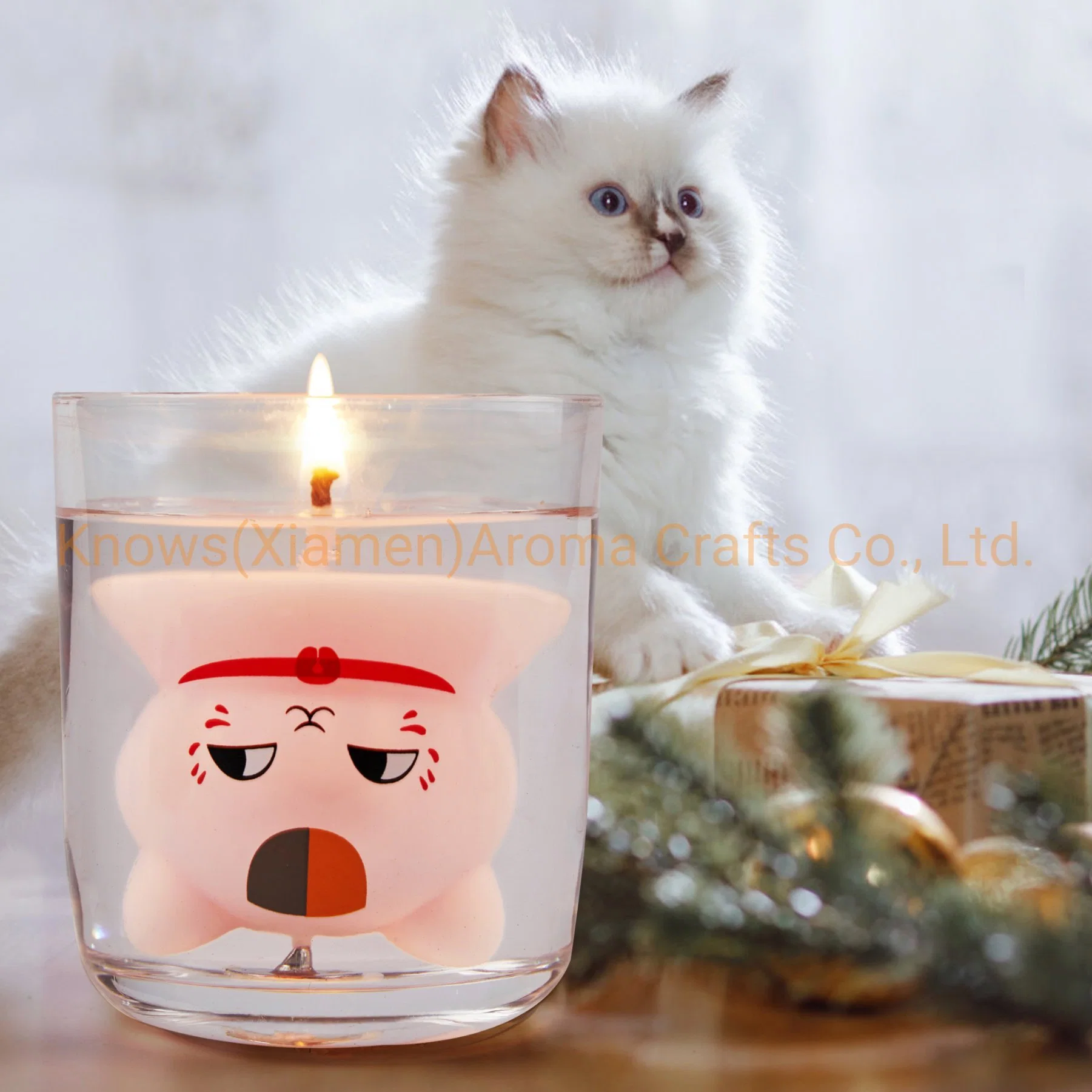 Velas perfumadas de cera de soja con forma de cabeza de gato / Fragancia de rosa / Regalo único y lindo para amantes de los gatos / Decoración para el hogar de gatos / Fiesta de amantes de los gatos o cumpleaños / 7.07 oz de cera de soja / 40 horas