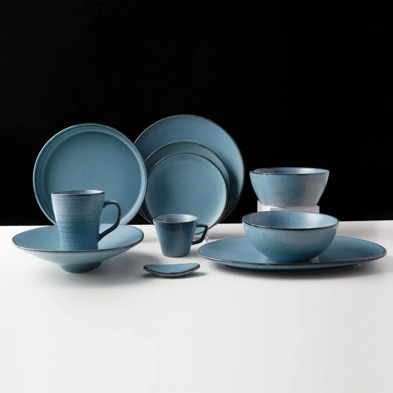 Porcelain Dinner Sets Creative Tableware Set Steak Plate Blue Crockery Sets Dinnerware for Wedding Restaurant