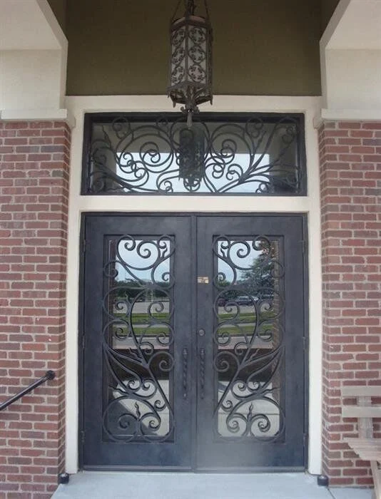 Fancy Exterior Round Top Metal Wrought Iron Door