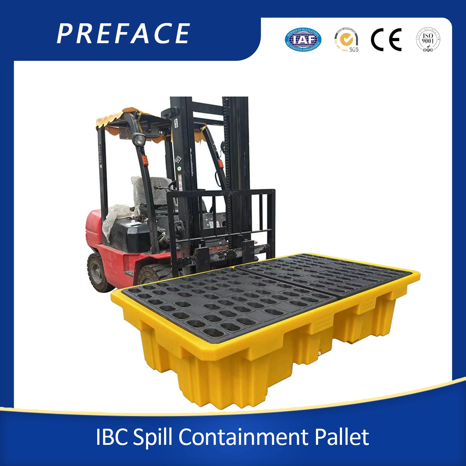 2200X1300X500mm 298gal IBC Removable Economical 100% Polyethylene Poly Two Double IBC Bund Spill Containment Pallet with Drain