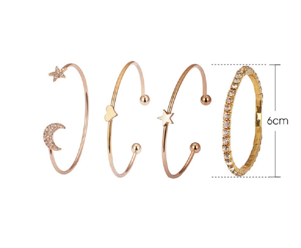 4 morceaux multicouches Bracelet Set Star Moon Charm Bracelet Bangle Bijoux cadeau pour les femmes de l'adolescence ESG14190