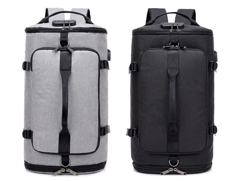 Anti-Theft Sport Casual Travel Backpack with Shoe Compartment Polyester USB Men Travel Duffle Gym Bag, Laptop Ci11752