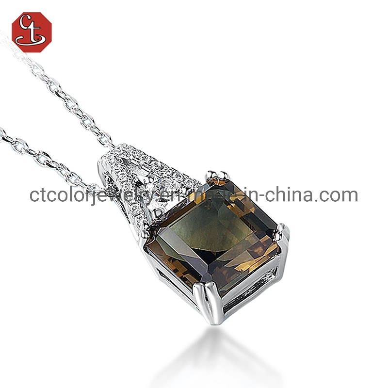 Fashion Jewelry Accessories Square Natural Citrine Necklace for Gift