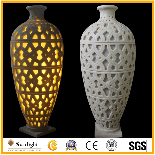 Light Beige Sandstone Crafts with LED Lighting for Home or Garden Decoration