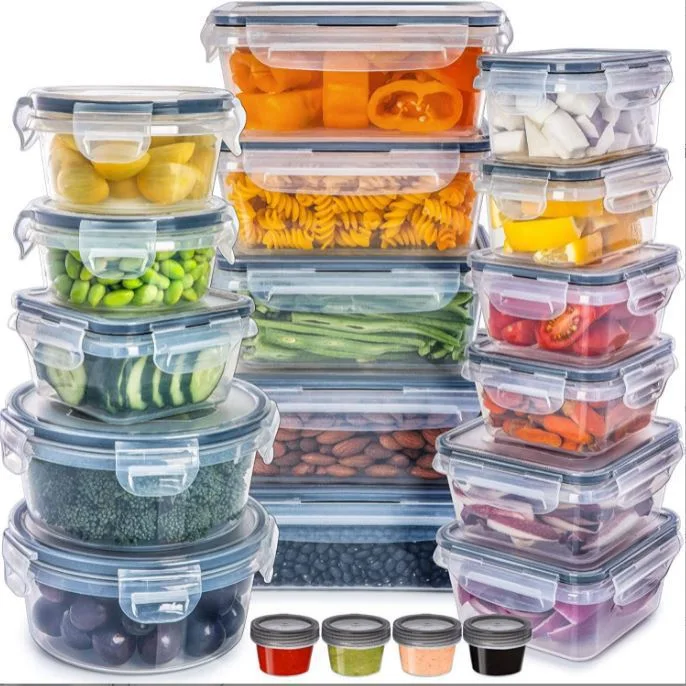 20pcs Set envases de plástico para almacenamiento de alimentos con tapas, cajas Bento herméticas, sin BPA Cajas de almuerzo de PP azul-amarillo personalizadas