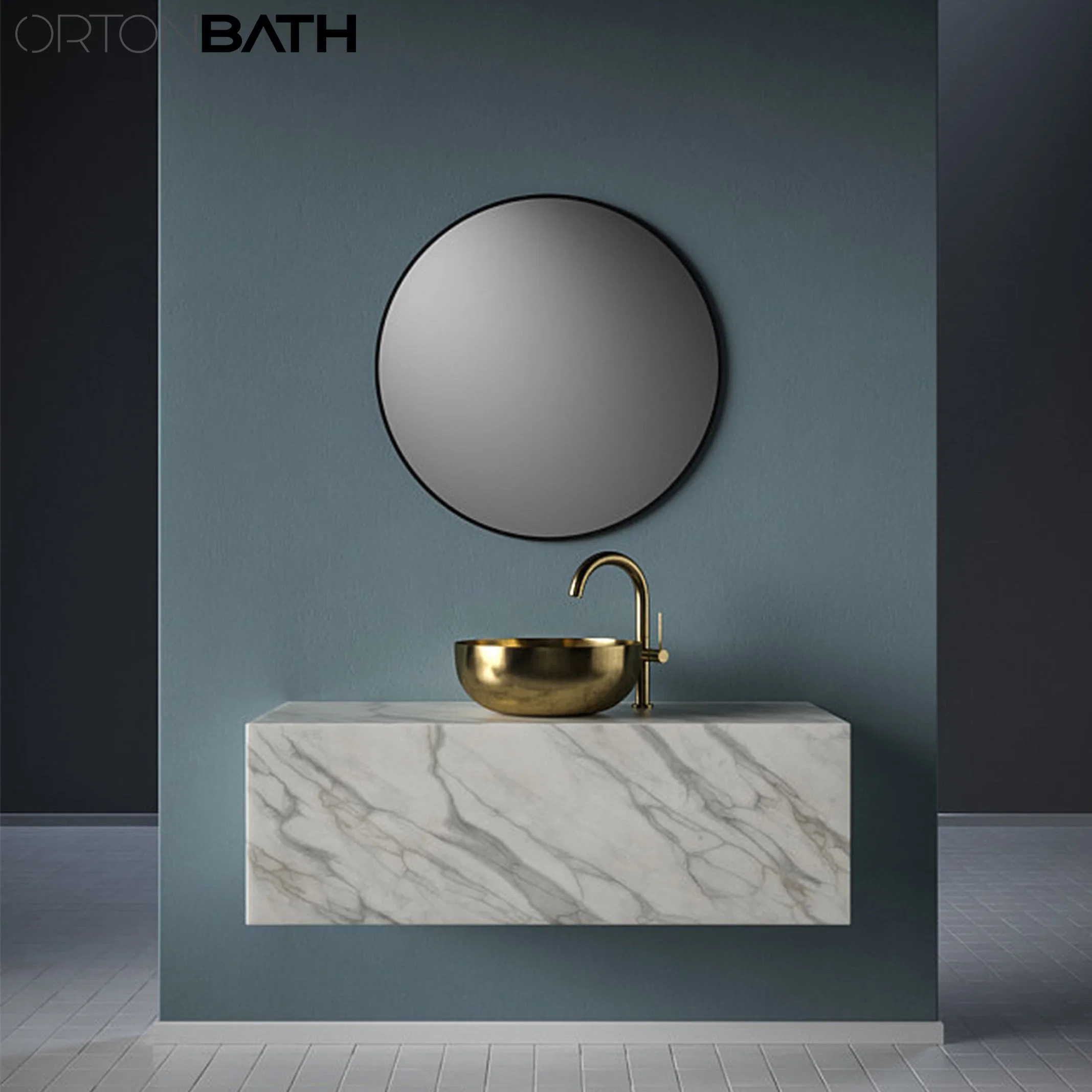 Ortonbath 34-Inch Circle Mirror Brushed Nickel Silver Wall Mounted Round Mirror, Stainless Steel Framed Mirror for Bathroom Vanity, Entryways, Living Rooms