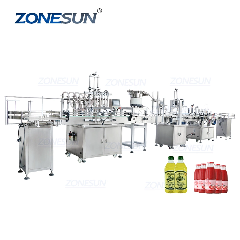 Zonesun Automatic Cosmetic Grease Cooking Oil Shampoo Dropper Bottle Liquid Filling Capping Vibrator and Labeling Machine Line