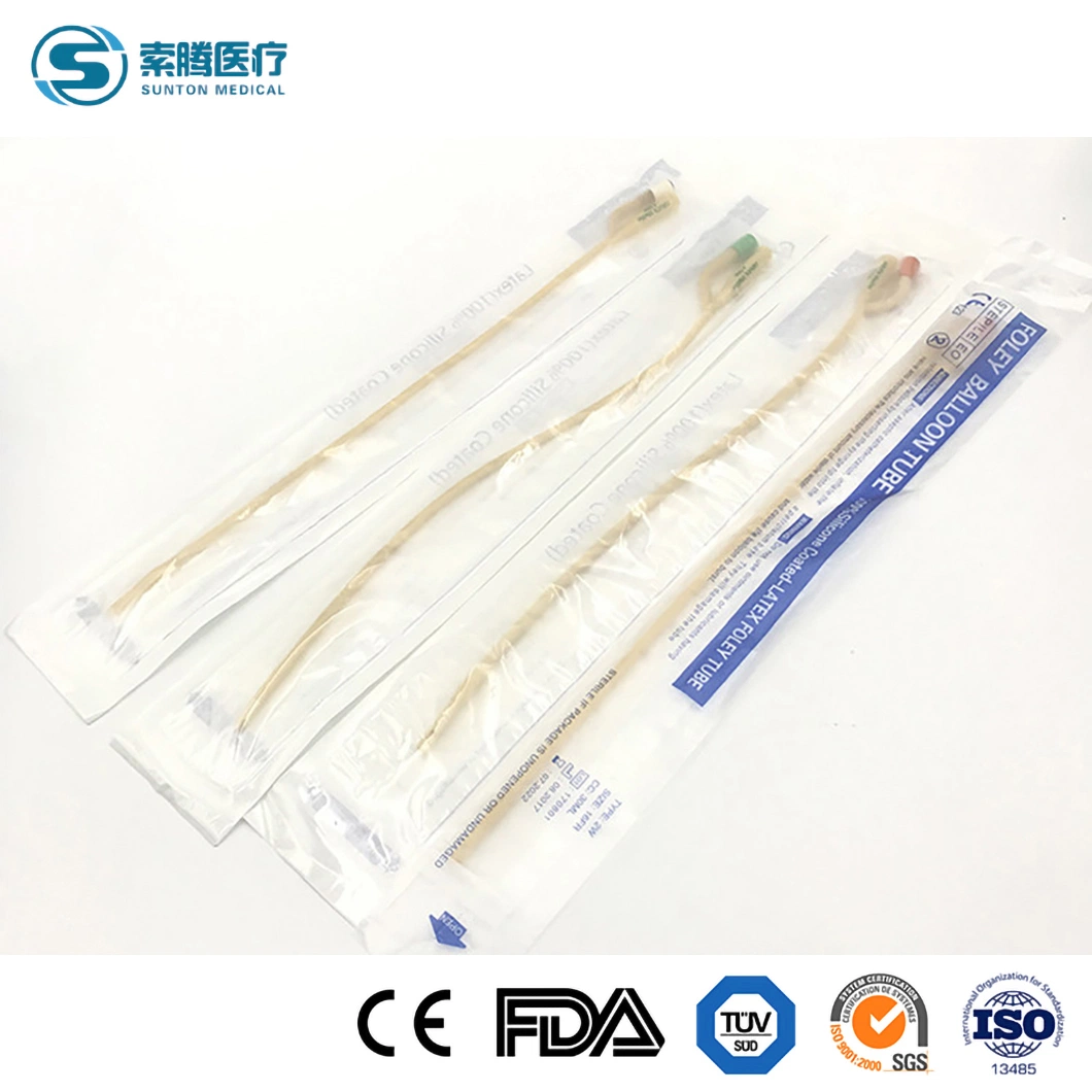 Le latex naturel médical Sunton Chine 2 Way/3 voies urinaires avec du silicone de cathéter de Foley enduits 300-400mm Longueur fournisseur médical jetable Cathéter de Foley urinaire