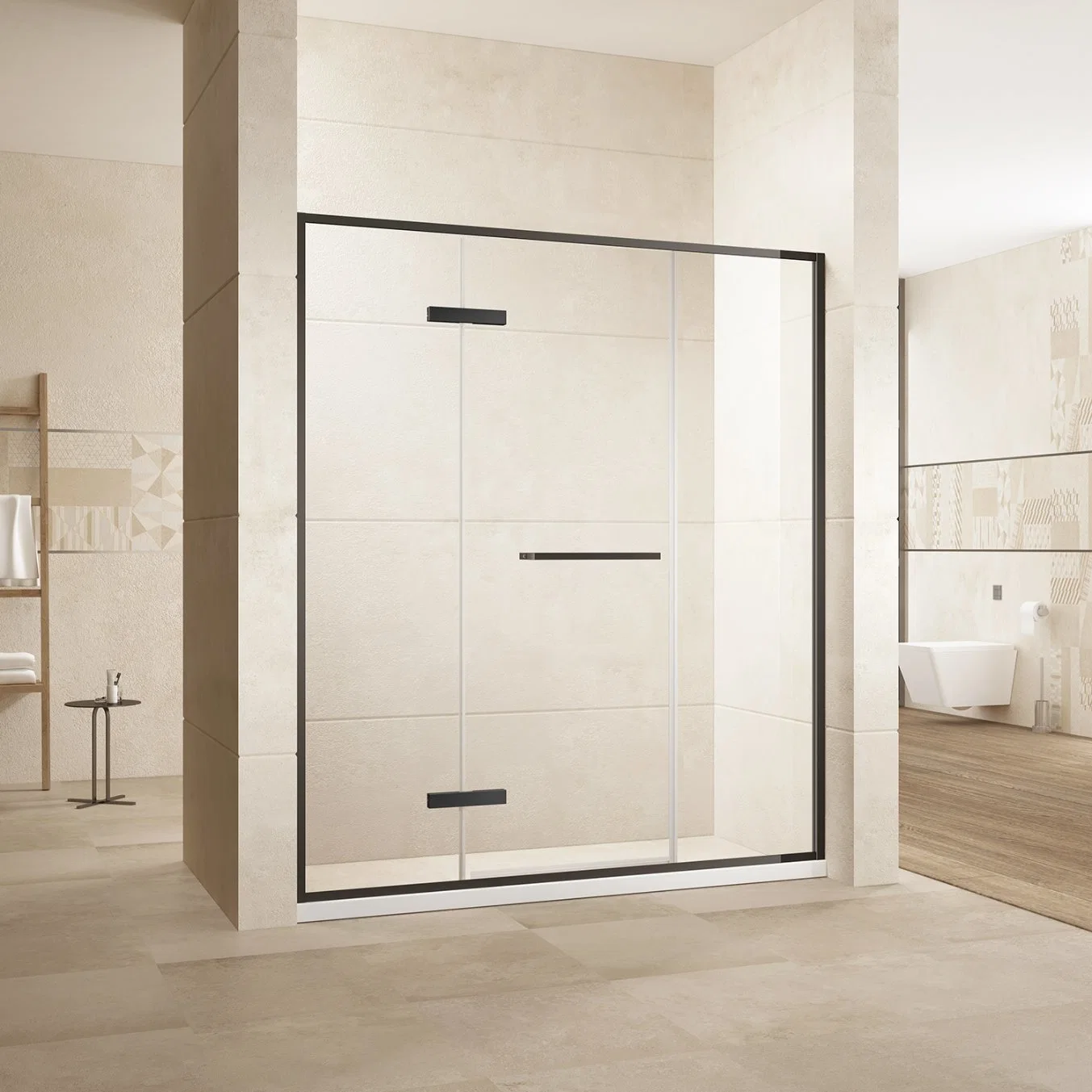 Bathroom 8mm Tempered Glass Luxury Matte Black Stainless Steel Hinge Shower Room Ls28741