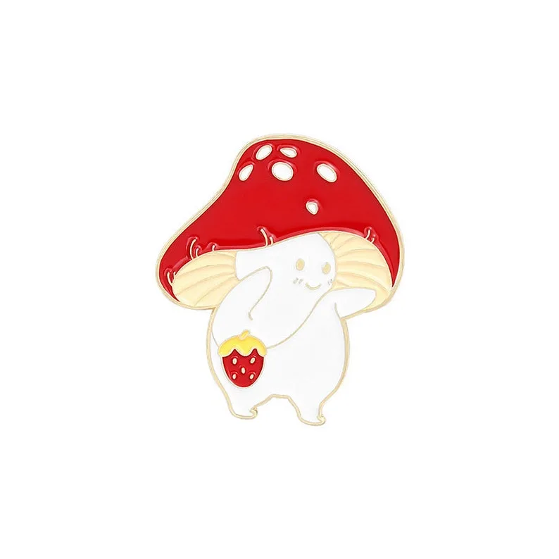 China Factory Customized Gold Plated Metal Alloy Soft Enamel Shiled Shaped Emblem Badge Wholesale Mushroom Topic Brooch Lapel Pin