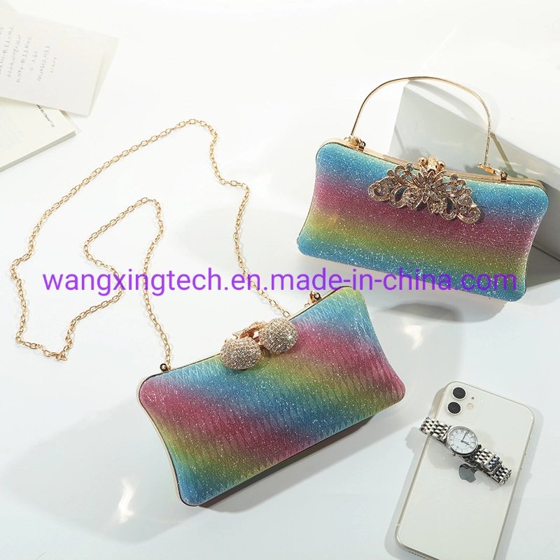 Wholesale/Supplier Gradient Rainbow Color Evening Bag Women's Lock Metal Dinner Party Bag One Shoulder Cosmetic Handbag