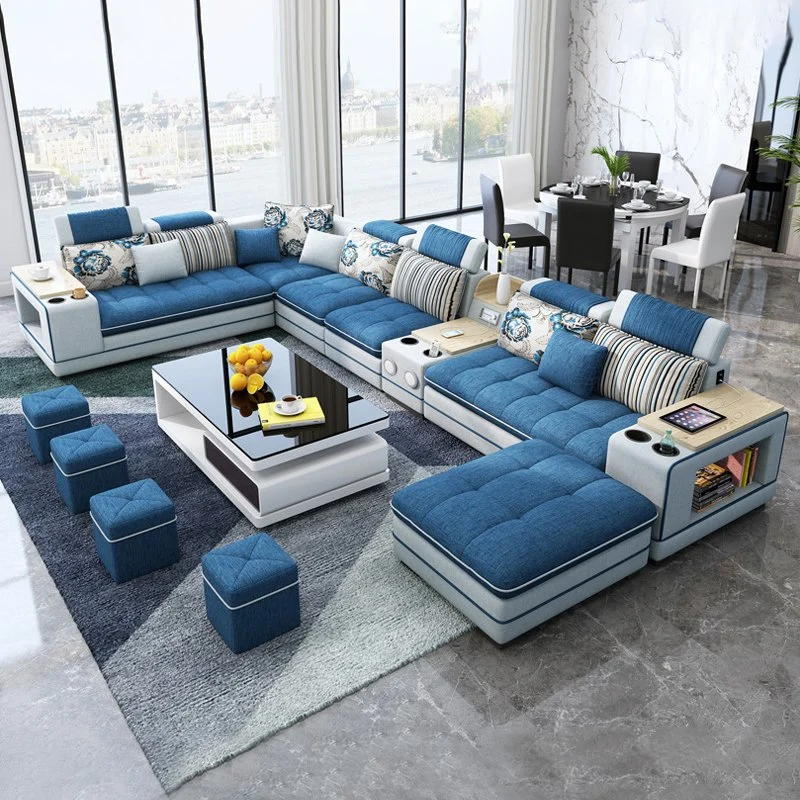 Modern Design Microfiber Fabric Couch U Shape Sofa Set Modular Sectional Home Furniture Wooden Luxury Living Room Sofa