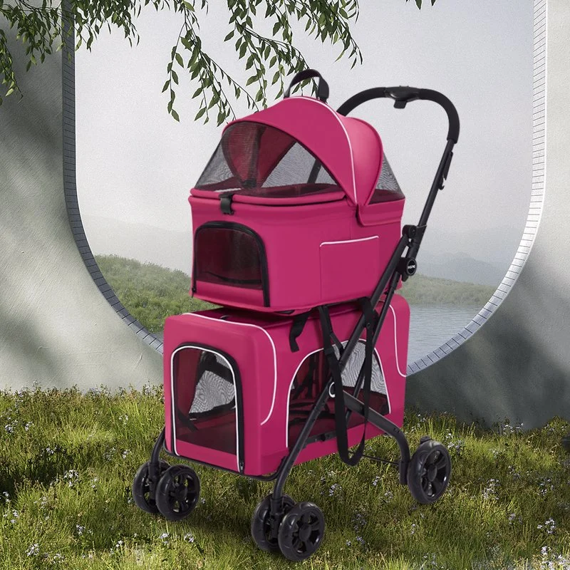 Carrito de Perro Pet, Carro plegable de viaje con ruedas Entrada Zipper Soporte de taza Cesta de almacenamiento