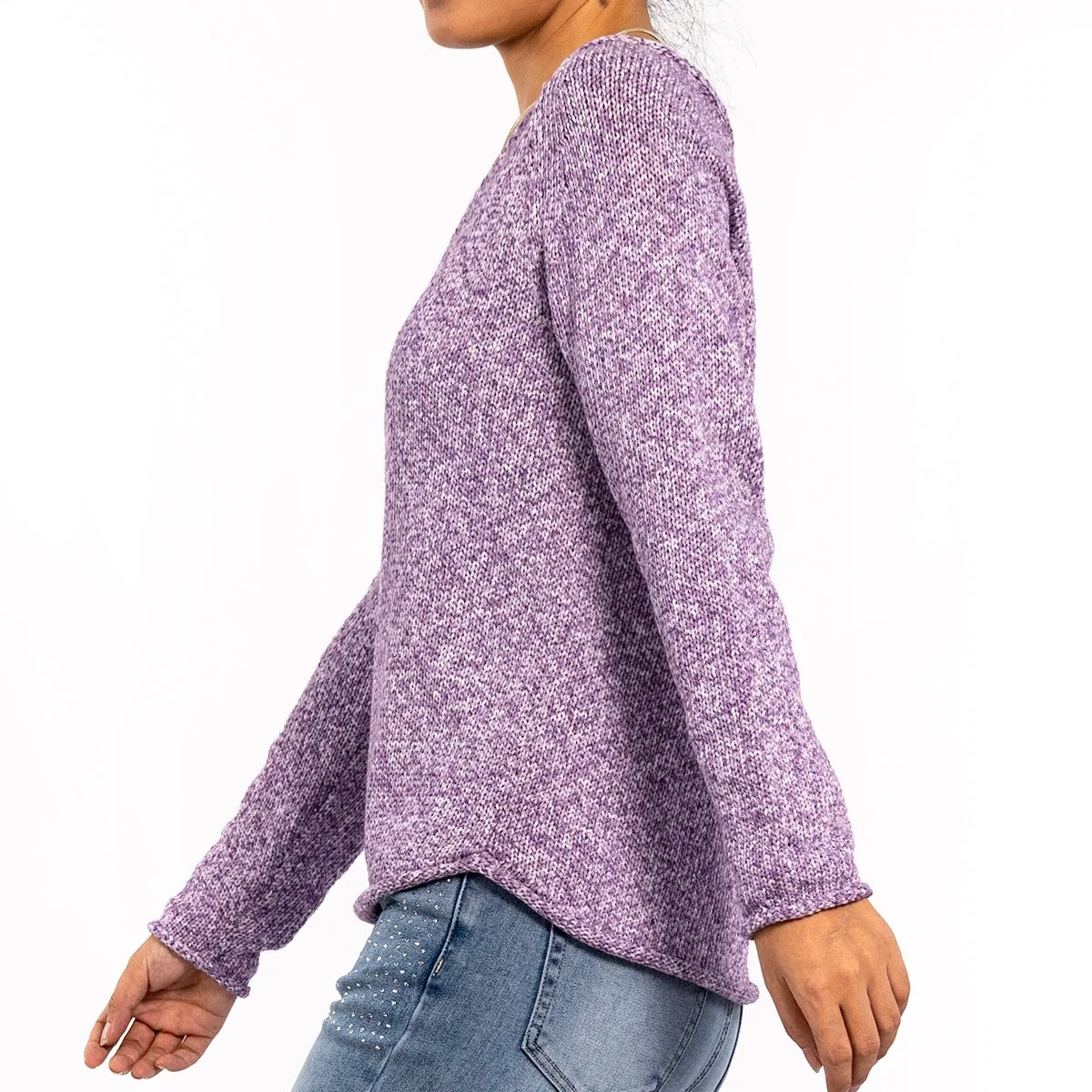 Herbst Mode Lila V-Ausschnitt Slim gerollt Langarm Pullover für Frauen Im Trend