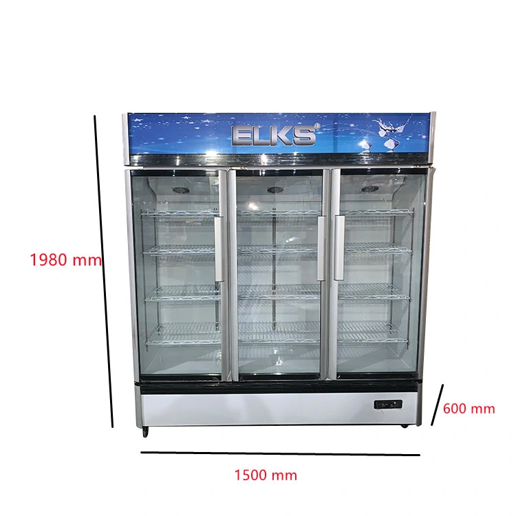 960L en posición vertical tres comerciales puerta de vidrio vitrina (LC-1500K)