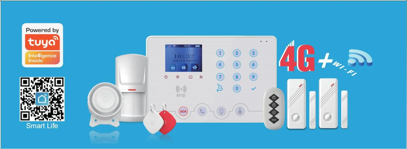 Heißer Verkauf Tuya WiFi GSM 4G Drahtlose und kabelgebundene Einbrecher Smart Alarm House Security Alarm System mit Tuya APP Control