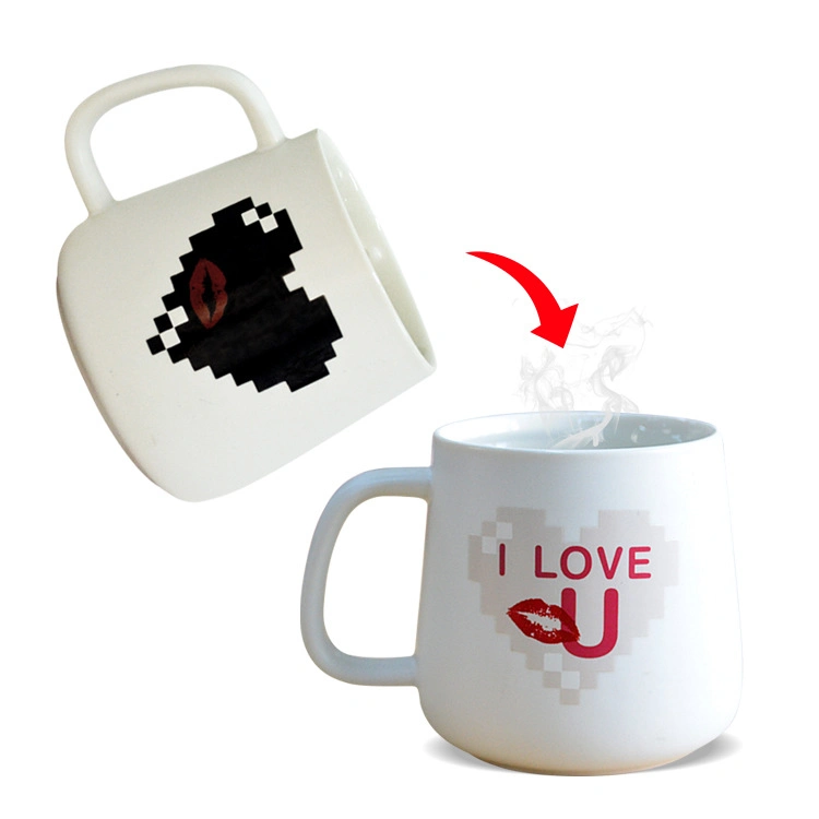 Heat Transfer Printing Heart-Shaped Design Color-Changing Cup Tea Cup Customized Photo Ceramic Color-Changing Water Cup