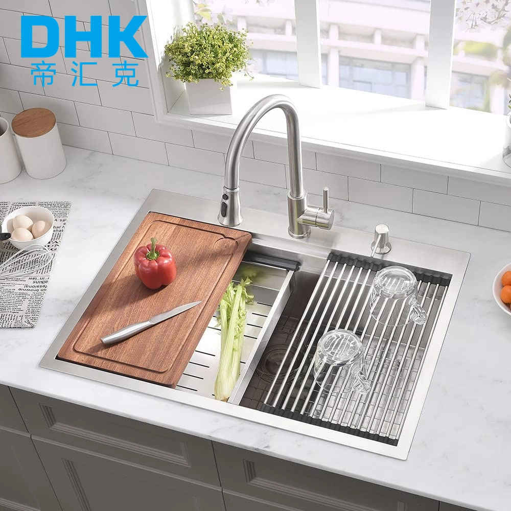 High Quality Single Bowl 304 Stainless Steel Farmhouse Sink Drain Board Kitchen Sink