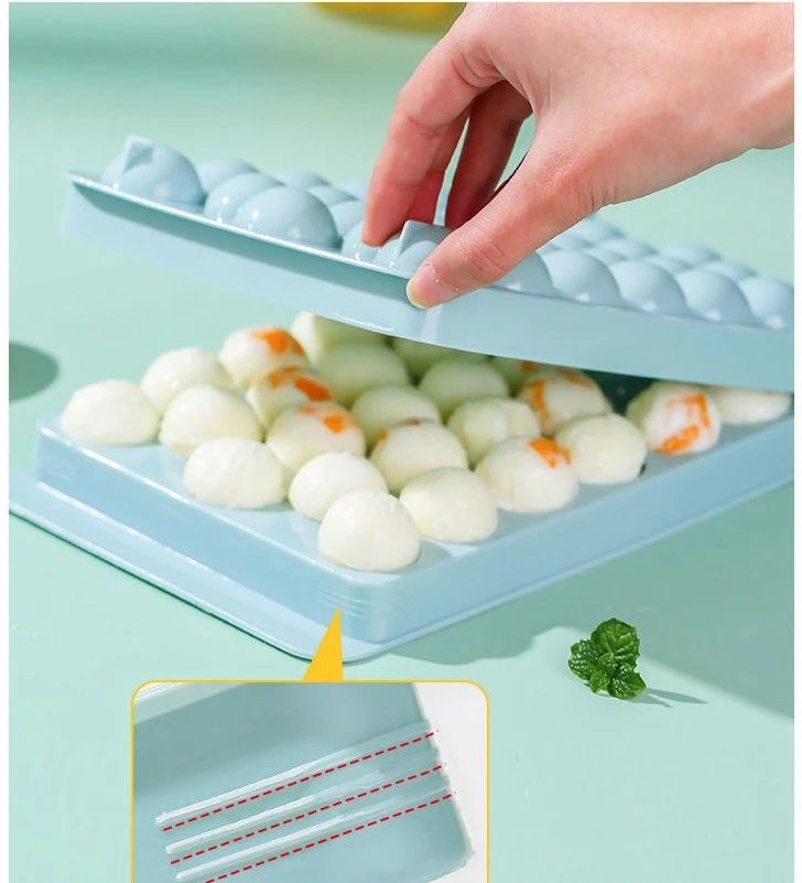 BPA Free Plastic Mini Round Ice Ball Maker Mold Ice Cube Tray with Lid and Bin Ice Scoop