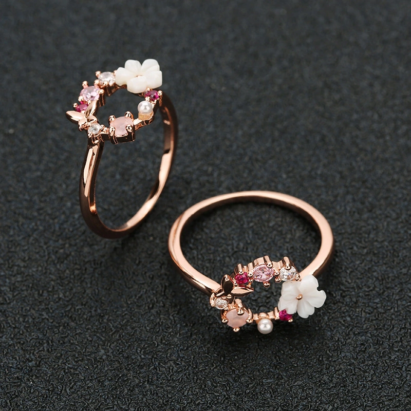 Rose Gold-Tone Flower Unique Ring Esg11643